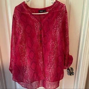 Semi sheer bright pink snakeskin print top